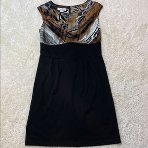 Dress Barn Womens Animal Print Satin Bodice Black Sheath Dress Sz 10